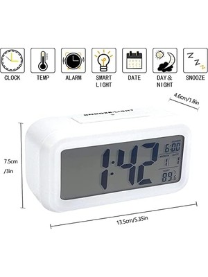Dijital Çalar Saat Büyük LED Ekranlı Başucu Saati 12/24 Erteleme Gece Lambası, Tarih Takvimli Yatak Odası Ev Ofis Için (Beyaz)