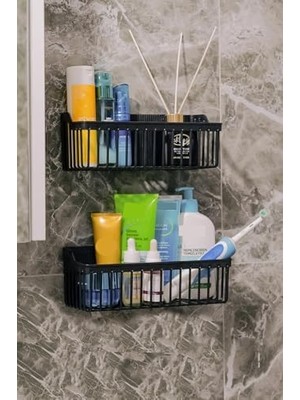 CINARSTORE Yapışkanlı Banyo Rafı, 2'li Banyo Düzenleyici, Duş Rafı Organizer Şampuanlık, Duşakabin Rafı, Banyo Organizeri, Banyo Askısı Plastik