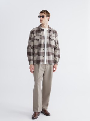 LC Waikiki Bej Regular Fit Uzun Kollu Ekose Kaşe Erkek Gömlek Ceket