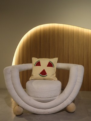 Arcosta El Yapımı Punch Nakışlı Kırlent Kılıfı - Sarı Çizgili Karpuz Desenli Yaz Konsepti Dekoratif 45X45 cm