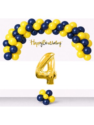 Tedaks Sarı Lacivert Balonlar Gold Happy Birthday Banner Gold Rakam Taraftar Doğum Günü