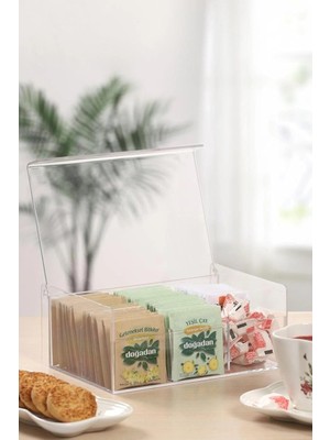 Porselen Diyarı 6 Bölmeli Çay Saklama Kutusu Şeffaf 22 x 13