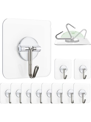 10 Adet Şeffaf Duvar Askısı Iz Bırakmayan Güçlü Yapışkanlı Kapı Arkası Banyo Mutfak Düzenleyici Metal Kanca Askılık