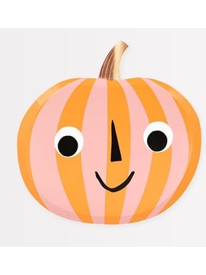 - Pink & Orange Stripy Pumpkin Plates - Pembe & Turuncu Çizgili Balkabağı Tabaklar (8'li)