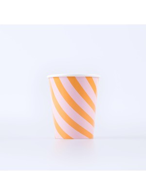 - Pink & Orange Stripy Cups - Pembe & Turuncu Çizgili Bardaklar (8'li)