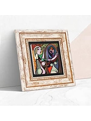 CINARSTORE Picasso Ayna Karşısındaki Kız Taş Duvar Tablosu - Çerçeveli Taş Tablo - Dekoratif Duvar Sanatı - Modern Ev ve Ofis Duvar Dekoru K1-301