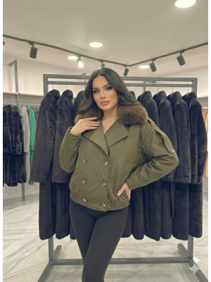 Ribana Classic Kadın Kürk Yaka Detaylı Içi Astarlı Çift Cepli Omuzları Kemerli Beli Lasitkli Ceket Görünümlü Kaban 4901