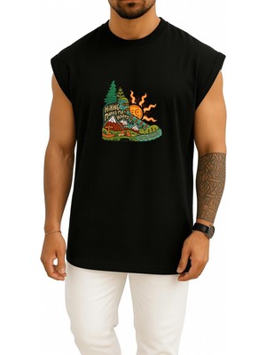 Bahriyeli Collection Oversize Hiking Beni Mutlu Ediyor - Dağcılık Göğüs Baskılı Atlet