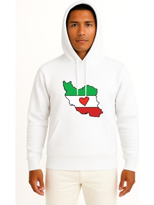 Bahriyeli Collection Kapüşonlu Iran Kalpli Harita Göğüs Baskılı Unisex Sweatshirt