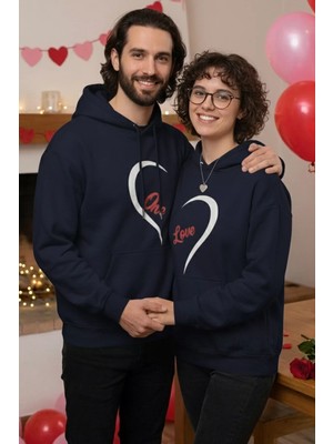 Gülseli Baskılı Kapüşonlu Şardonlu Sevgili Kombini Ikili Sweatshirt (S-M-L Beden Uyumludur.) P-00020128