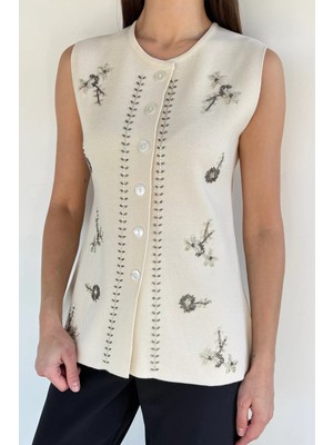 Gülseli Kadın Taşlı Triko Yelek P-00020099