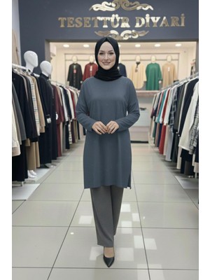 Tesettür Diyarı Büyük Beden Modal Kumaş Tunik- Füme