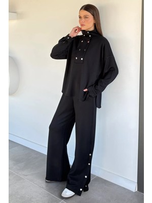 Gülseli Kadın Çıtçıt Detaylı Sweat Bel Lastikli Pantolon Ikili Takım P-00020008