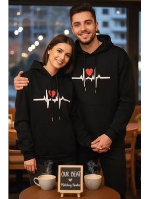 Gülseli Şardonlu Baskılı Kapüşonlu Sevgili Kombini Ikili Sweatshirt (S-M-L Beden Uyumludur.) P-00020130