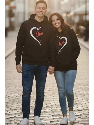 Gülseli Baskılı Kapüşonlu Şardonlu Sevgili Kombini Ikili Sweatshirt (S-M-L Beden Uyumludur.) P-00020128