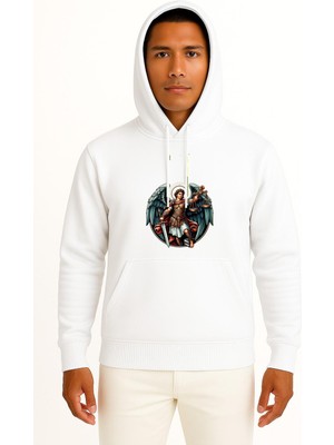 Bahriyeli Collection Kapüşonlu Saint Michael Melek Göğüs Baskılı Unisex Sweatshirt