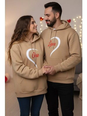 Gülseli Baskılı Kapüşonlu Şardonlu Sevgili Kombini Ikili Sweatshirt (S-M-L Beden Uyumludur.) P-00020128