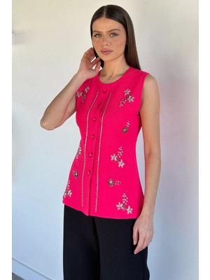Gülseli Kadın Taşlı Triko Yelek P-00020099