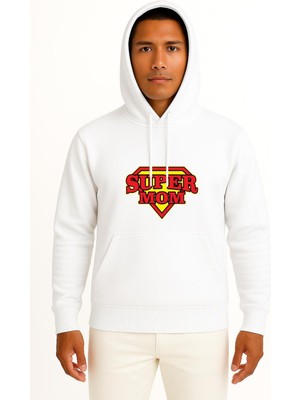 Bahriyeli Collection Kapüşonlu Super Mom - Süper Anne Göğüs Baskılı Unisex Sweatshirt