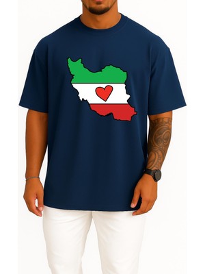 Bahriyeli Collection Oversize Iran Kalpli Harita Göğüs Baskılı Unisex T-Shirt