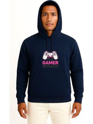 Bahriyeli Collection Kapüşonlu Ben Oyuncu Kadınım Gamer Göğüs Baskılı Unisex Sweatshirt