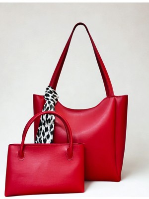 fular & bags Kadın Ikili Takım Fularlı Fermuarlı ve Çıtçıt Kapamalı Shopper El ve Omuz Çantası