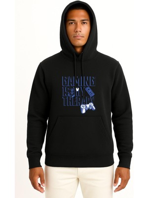 Bahriyeli Collection Kapüşonlu Gaming Is My Therapy Göğüs Baskılı Unisex Sweatshirt