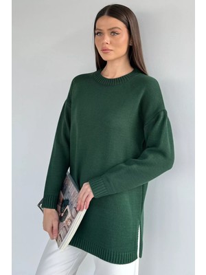 Gülseli Kadın Bisiklet Yaka Yırtmaçlı Triko Tunik P-00020086