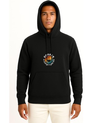 Bahriyeli Collection Kapüşonlu Kahve Her Zaman Iyi Fikir Göğüs Baskılı Unisex Sweatshirt