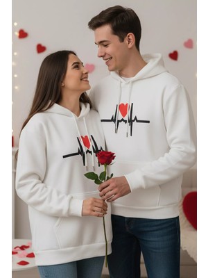 Gülseli Şardonlu Baskılı Kapüşonlu Sevgili Kombini Ikili Sweatshirt (S-M-L Beden Uyumludur.) P-00020130