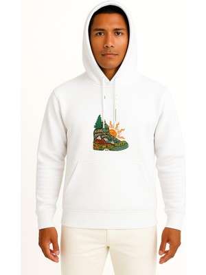 Bahriyeli Collection Kapüşonlu Hiking Beni Mutlu Ediyor - Dağcılık Göğüs Baskılı Unisex Sweatshirt