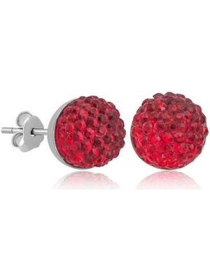 Gumush Hk Gümüş Kadın Küpe Kırmızı Kristal Çivili |gümüş Takı Hediyelik Ürünler