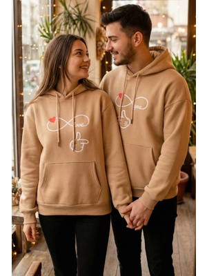 Gülseli Şardonlu Kapüşonlu Baskılı Sevgili Kombini Ikili Sweatshirt (S-M-L Beden Uyumludur.) P-00020125