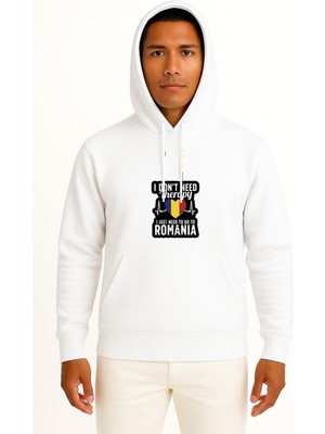 Bahriyeli Collection Kapüşonlu Terapiye Ihtiyacım Yok Romanyayı Gezmeliyim Göğüs Baskılı Unisex Sweatshirt
