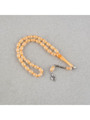 Lapisdo Kedigözü Toz Kehribar Alpaka Püsküllü Beyzi Kesim 7X11MM Tesbih Turuncu