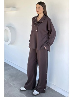 Gülseli Kadın Çıtçıt Detaylı Sweat Bel Lastikli Pantolon Ikili Takım P-00020008