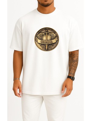 Bahriyeli Collection Oversize PSALM91 Tanrı Beni Koruyor Göğüs Baskılı Unisex T-Shirt