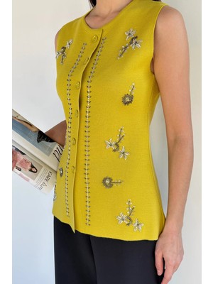 Gülseli Kadın Taşlı Triko Yelek P-00020099