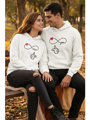 Gülseli Şardonlu Kapüşonlu Baskılı Sevgili Kombini Ikili Sweatshirt (S-M-L Beden Uyumludur.) P-00020125