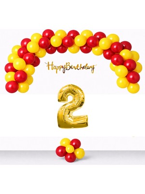 Tedaks Sarı Kırmızı Balonlar Gold Happy Birthday Banner Gold Rakam Taraftar Doğum Günü