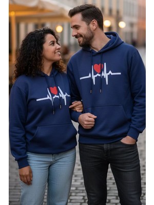 Gülseli Şardonlu Baskılı Kapüşonlu Sevgili Kombini Ikili Sweatshirt (S-M-L Beden Uyumludur.) P-00020130