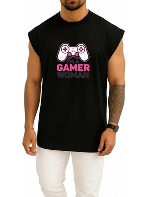 Bahriyeli Collection Oversize Ben Oyuncu Kadınım Gamer Göğüs Baskılı Atlet