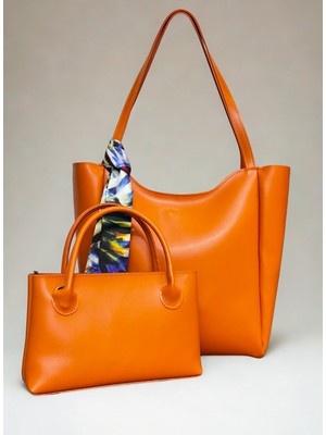 fular & bags Kadın Ikili Takım Fularlı Fermuarlı ve Çıtçıt Kapamalı Shopper El ve Omuz Çantası