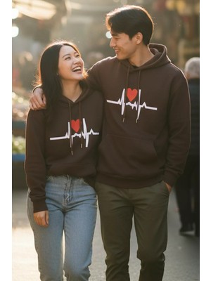 Gülseli Şardonlu Baskılı Kapüşonlu Sevgili Kombini Ikili Sweatshirt (S-M-L Beden Uyumludur.) P-00020130