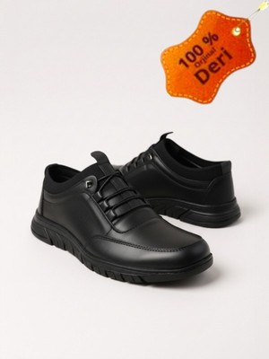 Magic Shoes Erkek Hakiki Deri Ultra Rahat Ortopedik Tabanlı Hafif Mevsimlik Siyah Günlük Ayakkabı