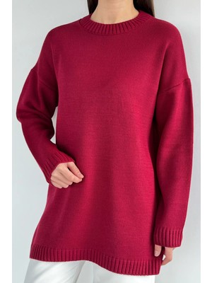 Gülseli Kadın Bisiklet Yaka Yırtmaçlı Triko Tunik P-00020086