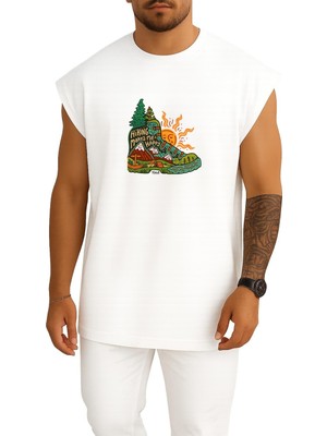 Bahriyeli Collection Oversize Hiking Beni Mutlu Ediyor - Dağcılık Göğüs Baskılı Atlet