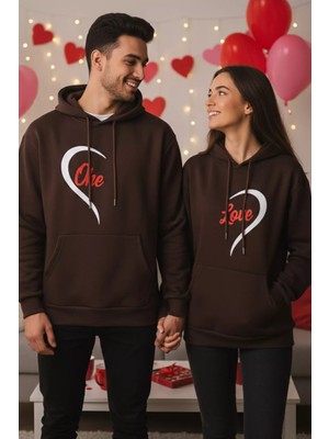 Gülseli Baskılı Kapüşonlu Şardonlu Sevgili Kombini Ikili Sweatshirt (S-M-L Beden Uyumludur.) P-00020128