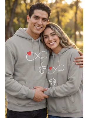 Gülseli Şardonlu Kapüşonlu Baskılı Sevgili Kombini Ikili Sweatshirt (S-M-L Beden Uyumludur.) P-00020125