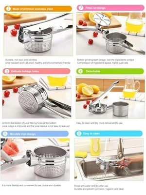 Paslanmaz Çelik Patates Püresi Presi, 3'ü 1 Arada Manuel Meyve ve Sebze Presi, Mutfakta Çok Yönlü Kullanım Için Patates ve Sebze Ezici